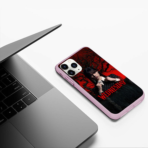 Чехол iPhone 11 Pro матовый Wednesday в лесу / 3D-Розовый – фото 3