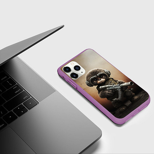 Чехол iPhone 11 Pro матовый Зверь с оружием / 3D-Фиолетовый – фото 3
