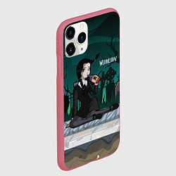 Чехол iPhone 11 Pro матовый Уэнсдэй на кладбище пьет яд, цвет: 3D-малиновый — фото 2