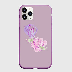 Чехол iPhone 11 Pro матовый Лайн арт рука и цветок, цвет: 3D-фиолетовый