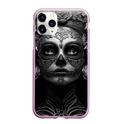 Чехол iPhone 11 Pro матовый Девушка с макияжем для дня мертвых, цвет: 3D-розовый