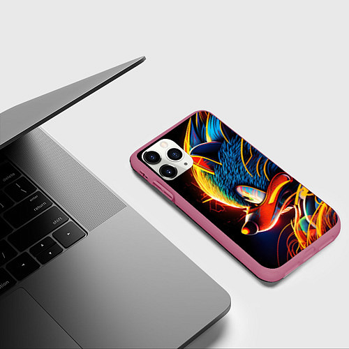 Чехол iPhone 11 Pro матовый Яркий неоновый соник / 3D-Малиновый – фото 3
