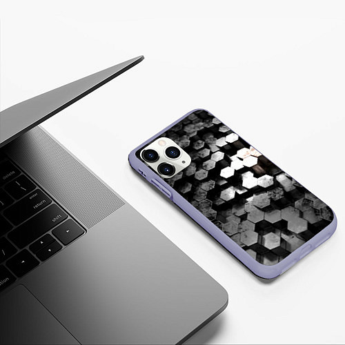 Чехол iPhone 11 Pro матовый Карбоновые соты абстрация / 3D-Светло-сиреневый – фото 3