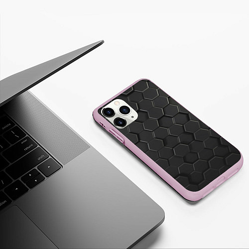 Чехол iPhone 11 Pro матовый Abstraction hexagon grey / 3D-Розовый – фото 3