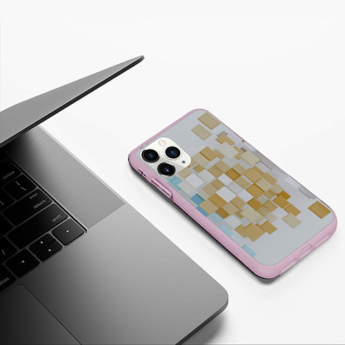 Чехол iPhone 11 Pro матовый Геометрические золотые, синие и белые кубы / 3D-Розовый – фото 3