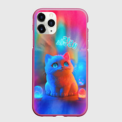 Чехол iPhone 11 Pro матовый Милый котенок - тай-дай, цвет: 3D-малиновый