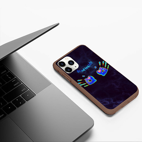 Чехол iPhone 11 Pro матовый Неоновые следы ладоней - дед инсайд / 3D-Коричневый – фото 3
