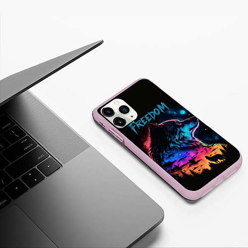 Чехол iPhone 11 Pro матовый Волк свобода / 3D-Розовый – фото 3