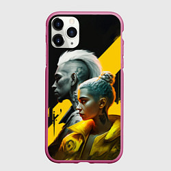 Чехол iPhone 11 Pro матовый Девушка и парень в стиле киберпанк