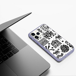 Чехол iPhone 11 Pro матовый Знаки племени Майя, цвет: 3D-светло-сиреневый — фото 2
