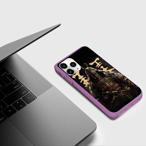 Чехол iPhone 11 Pro матовый Самурай и надписи / 3D-Фиолетовый – фото 3