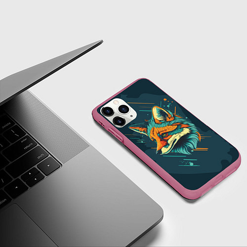 Чехол iPhone 11 Pro матовый Загадочный лис / 3D-Малиновый – фото 3