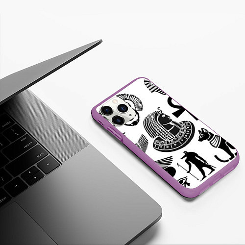 Чехол iPhone 11 Pro матовый Египетские знаки / 3D-Фиолетовый – фото 3