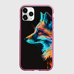 Чехол iPhone 11 Pro матовый Лиса красками, цвет: 3D-малиновый