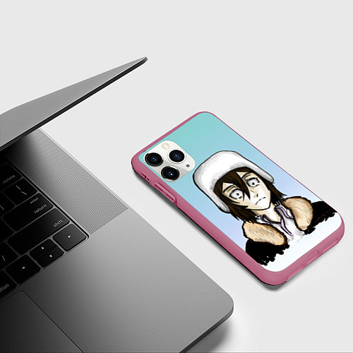 Чехол iPhone 11 Pro матовый Достоевский в шапке / 3D-Малиновый – фото 3