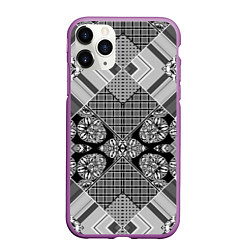Чехол iPhone 11 Pro матовый Черно белый этнический лоскутный узор, цвет: 3D-фиолетовый