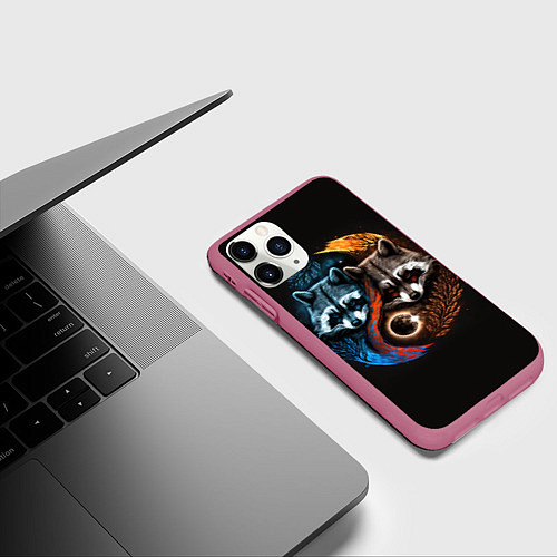 Чехол iPhone 11 Pro матовый Инь-янь еноты / 3D-Малиновый – фото 3