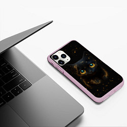 Чехол iPhone 11 Pro матовый Черный котенок с желтыми глазами - нейросеть, цвет: 3D-розовый — фото 2