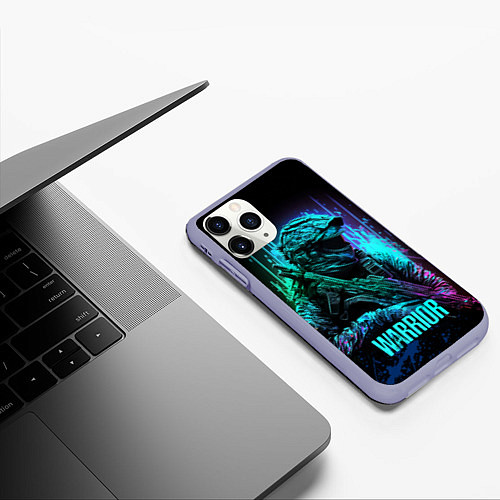 Чехол iPhone 11 Pro матовый Воин в стиле киберпанк / 3D-Светло-сиреневый – фото 3