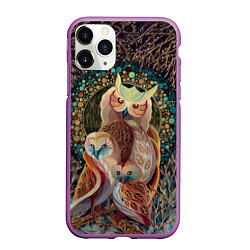 Чехол iPhone 11 Pro матовый Семейство лунных сов, цвет: 3D-фиолетовый