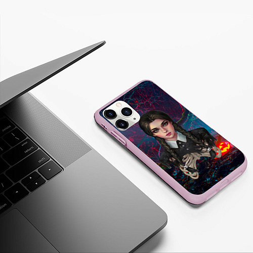 Чехол iPhone 11 Pro матовый Уэндэй волшбеный фон / 3D-Розовый – фото 3