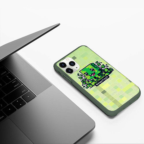 Чехол iPhone 11 Pro матовый Милашка криппер на кубическом фоне / 3D-Темно-зеленый – фото 3