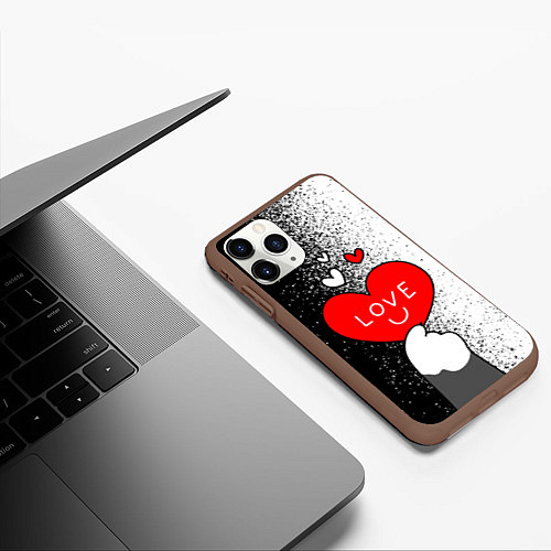 Чехол iPhone 11 Pro матовый Котик держит сердечко / 3D-Коричневый – фото 3