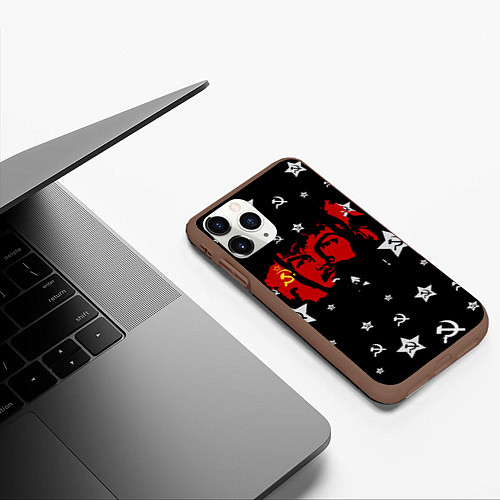 Чехол iPhone 11 Pro матовый Ленин на фоне звезд / 3D-Коричневый – фото 3
