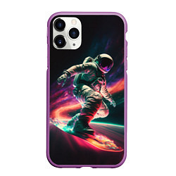 Чехол iPhone 11 Pro матовый Cosmonaut space surfing, цвет: 3D-фиолетовый