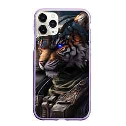 Чехол iPhone 11 Pro матовый Battle Tiger, цвет: 3D-светло-сиреневый