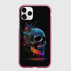 Чехол iPhone 11 Pro матовый Красочный череп с цветами, цвет: 3D-малиновый
