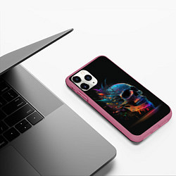 Чехол iPhone 11 Pro матовый Красочный череп с цветами, цвет: 3D-малиновый — фото 2