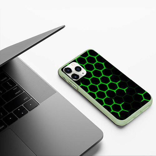 Чехол iPhone 11 Pro матовый Кислотные соты броня / 3D-Салатовый – фото 3