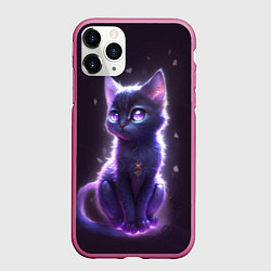 Чехол iPhone 11 Pro матовый Неоновый котик и воздушный шарик, цвет: 3D-малиновый