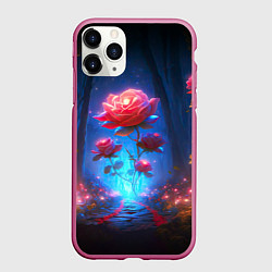 Чехол iPhone 11 Pro матовый Алая роза в ночном лесу, цвет: 3D-малиновый