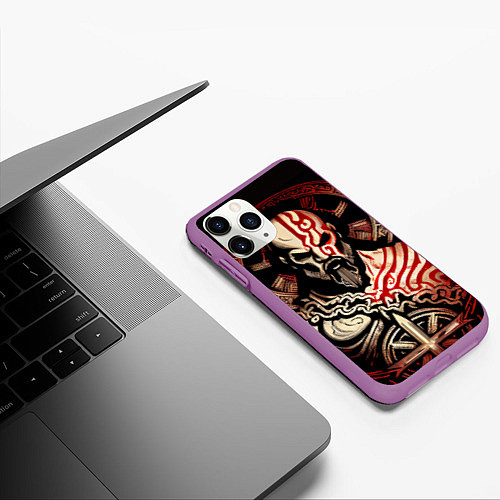 Чехол iPhone 11 Pro матовый Кратос кельтский / 3D-Фиолетовый – фото 3