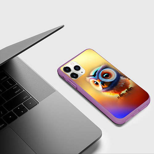 Чехол iPhone 11 Pro матовый Яркая совушка / 3D-Фиолетовый – фото 3