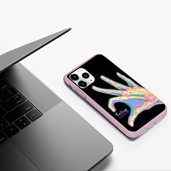 Чехол iPhone 11 Pro матовый Сердечко правой рукой - неоновый рентген, цвет: 3D-розовый — фото 2