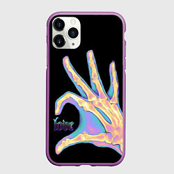 Чехол iPhone 11 Pro матовый Сердечко правой рукой - неоновый рентген, цвет: 3D-фиолетовый