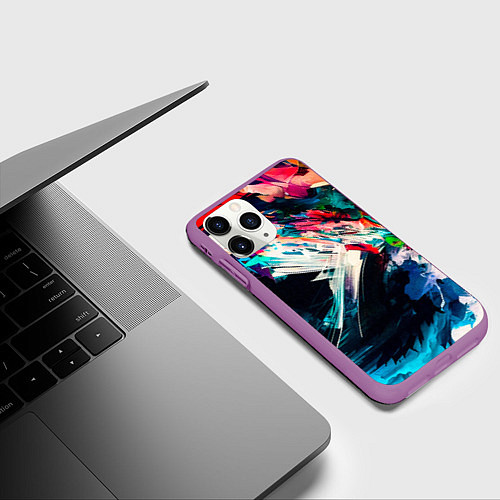 Чехол iPhone 11 Pro матовый Разноцветные мазки краски / 3D-Фиолетовый – фото 3