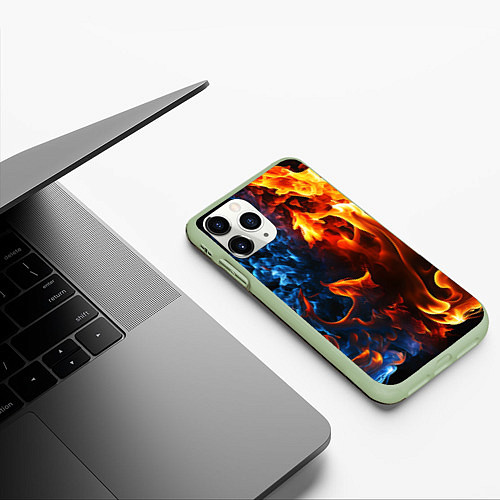 Чехол iPhone 11 Pro матовый Битва огней - два пламени / 3D-Салатовый – фото 3