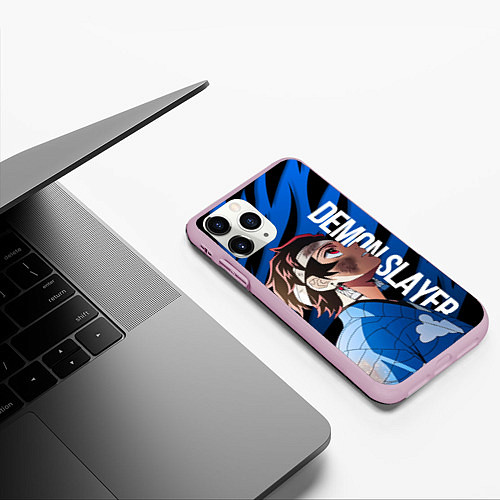 Чехол iPhone 11 Pro матовый Demon slayer - Танджиров с повязкой / 3D-Розовый – фото 3