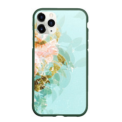 Чехол iPhone 11 Pro матовый Светло-синий цветочный паттерн, цвет: 3D-темно-зеленый