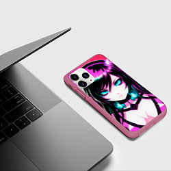 Чехол iPhone 11 Pro матовый Anime glitch imp girl, цвет: 3D-малиновый — фото 2