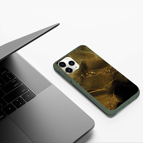 Чехол iPhone 11 Pro матовый Золотой дым / 3D-Темно-зеленый – фото 3