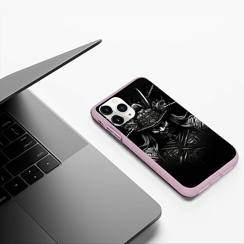 Чехол iPhone 11 Pro матовый Самурай созданный нейросетью / 3D-Розовый – фото 3