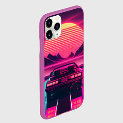 Чехол iPhone 11 Pro матовый Синтвейв закат и автомобиль, цвет: 3D-фиолетовый — фото 2