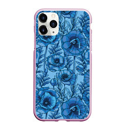 Чехол iPhone 11 Pro матовый Синие цветы, цвет: 3D-розовый