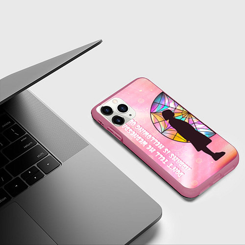 Чехол iPhone 11 Pro матовый Энид Синклер - сериал Уэнсдей - яркая сторона окна / 3D-Малиновый – фото 3