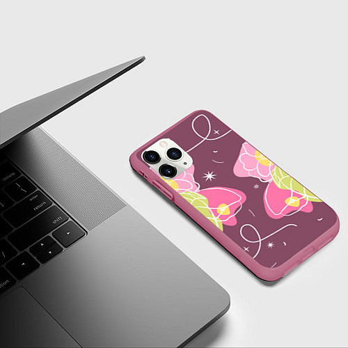 Чехол iPhone 11 Pro матовый Звезды в цветах лайн / 3D-Малиновый – фото 3